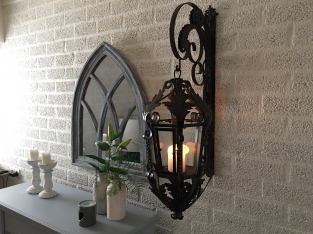 Lantern with wall bracket made of wrought iron, brown-patina, really beautiful!!!